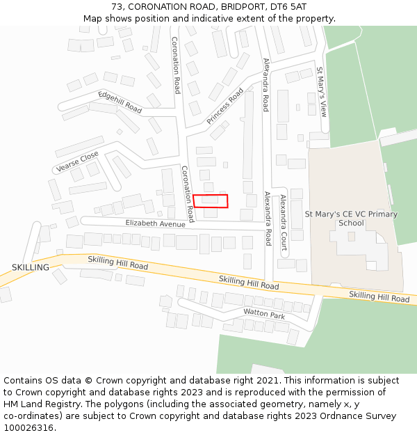 73, CORONATION ROAD, BRIDPORT, DT6 5AT: Location map and indicative extent of plot