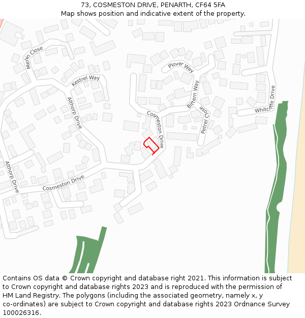 73, COSMESTON DRIVE, PENARTH, CF64 5FA: Location map and indicative extent of plot