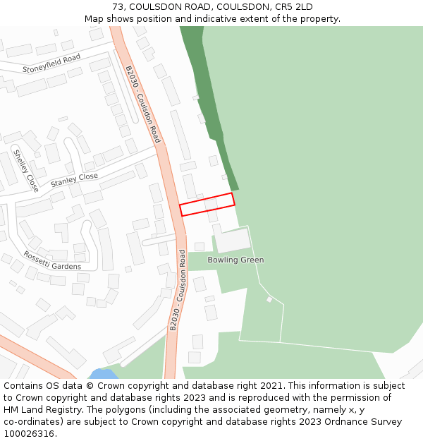 73, COULSDON ROAD, COULSDON, CR5 2LD: Location map and indicative extent of plot