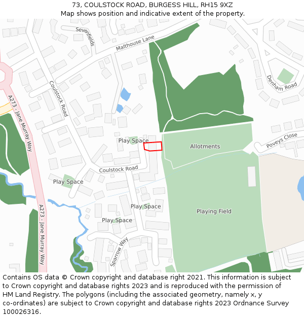 73, COULSTOCK ROAD, BURGESS HILL, RH15 9XZ: Location map and indicative extent of plot