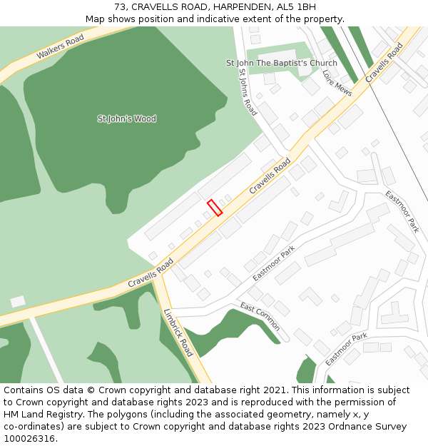 73, CRAVELLS ROAD, HARPENDEN, AL5 1BH: Location map and indicative extent of plot