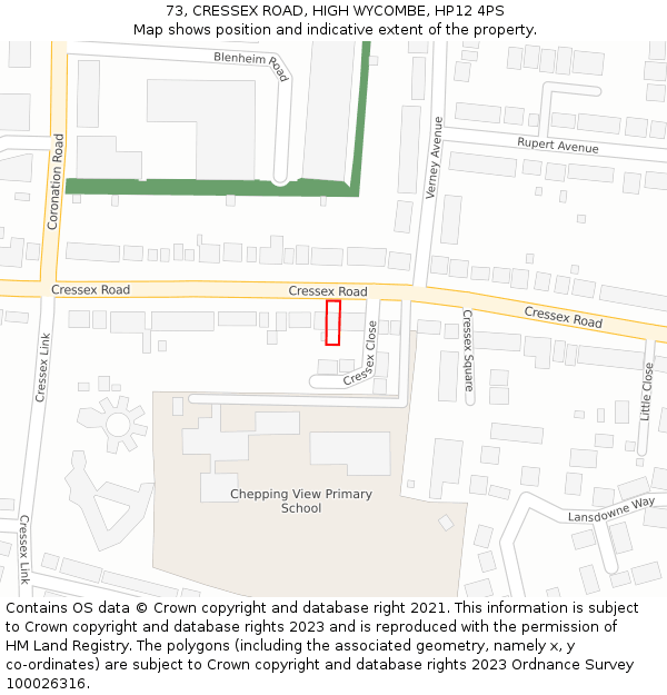 73, CRESSEX ROAD, HIGH WYCOMBE, HP12 4PS: Location map and indicative extent of plot