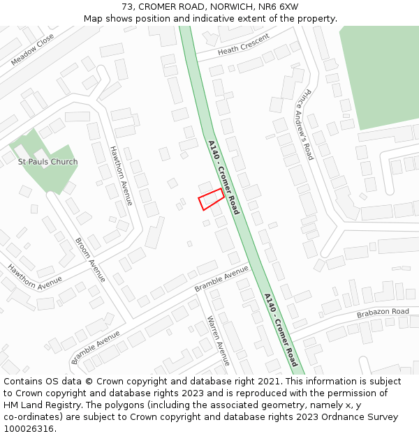 73, CROMER ROAD, NORWICH, NR6 6XW: Location map and indicative extent of plot