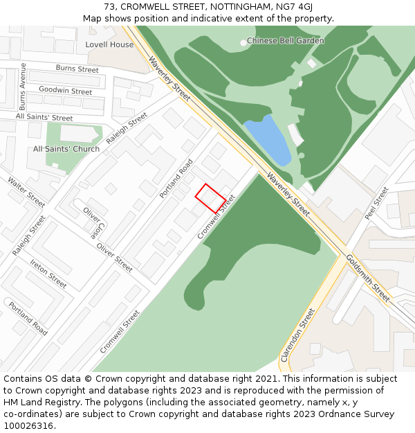 73, CROMWELL STREET, NOTTINGHAM, NG7 4GJ: Location map and indicative extent of plot