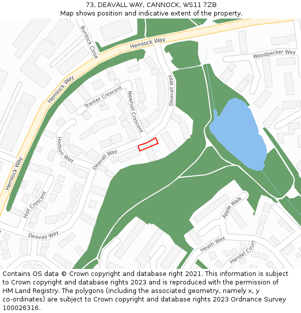 73, DEAVALL WAY, CANNOCK, WS11 7ZB: Location map and indicative extent of plot