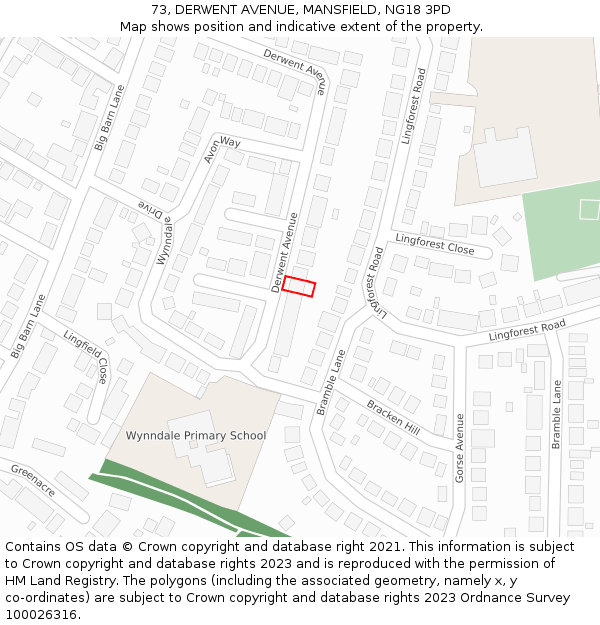 73, DERWENT AVENUE, MANSFIELD, NG18 3PD: Location map and indicative extent of plot