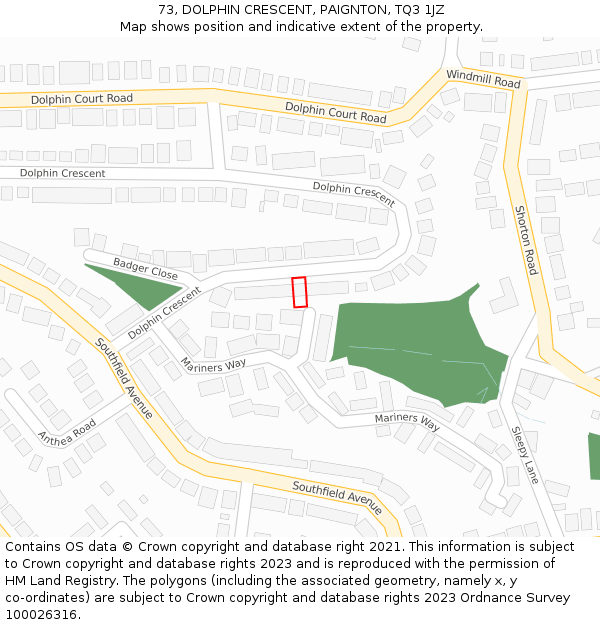 73, DOLPHIN CRESCENT, PAIGNTON, TQ3 1JZ: Location map and indicative extent of plot