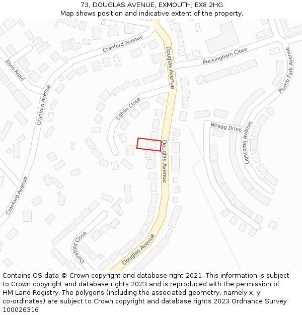 73, DOUGLAS AVENUE, EXMOUTH, EX8 2HG: Location map and indicative extent of plot