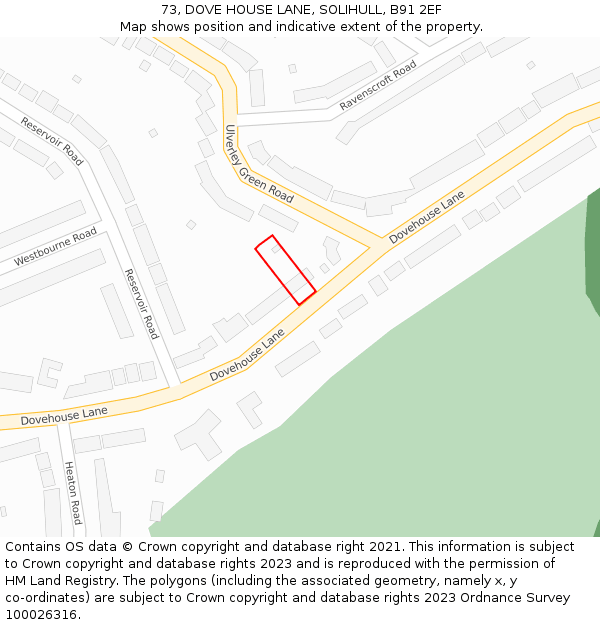 73, DOVE HOUSE LANE, SOLIHULL, B91 2EF: Location map and indicative extent of plot