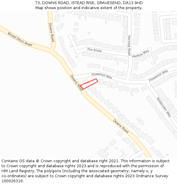 73, DOWNS ROAD, ISTEAD RISE, GRAVESEND, DA13 9HD: Location map and indicative extent of plot