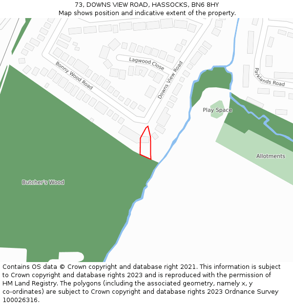 73, DOWNS VIEW ROAD, HASSOCKS, BN6 8HY: Location map and indicative extent of plot