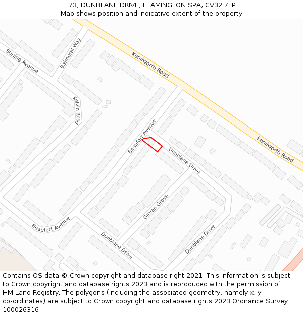 73, DUNBLANE DRIVE, LEAMINGTON SPA, CV32 7TP: Location map and indicative extent of plot