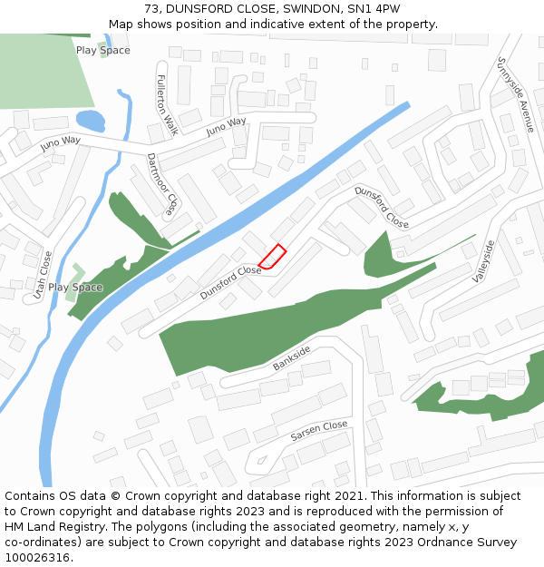 73, DUNSFORD CLOSE, SWINDON, SN1 4PW: Location map and indicative extent of plot