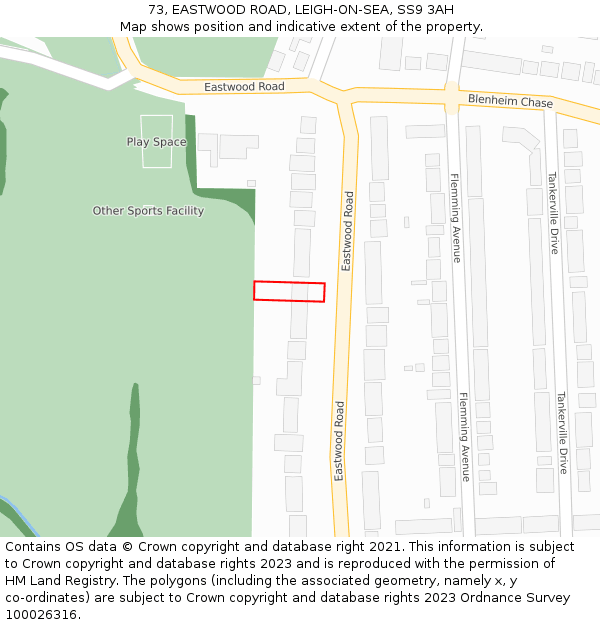 73, EASTWOOD ROAD, LEIGH-ON-SEA, SS9 3AH: Location map and indicative extent of plot