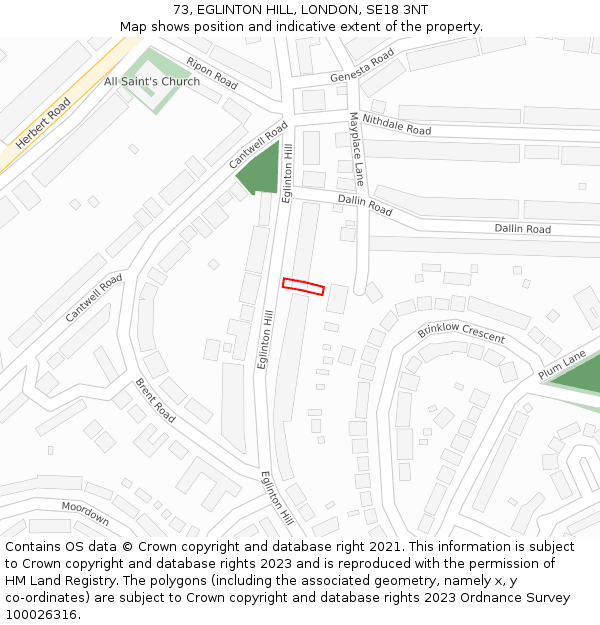 73, EGLINTON HILL, LONDON, SE18 3NT: Location map and indicative extent of plot