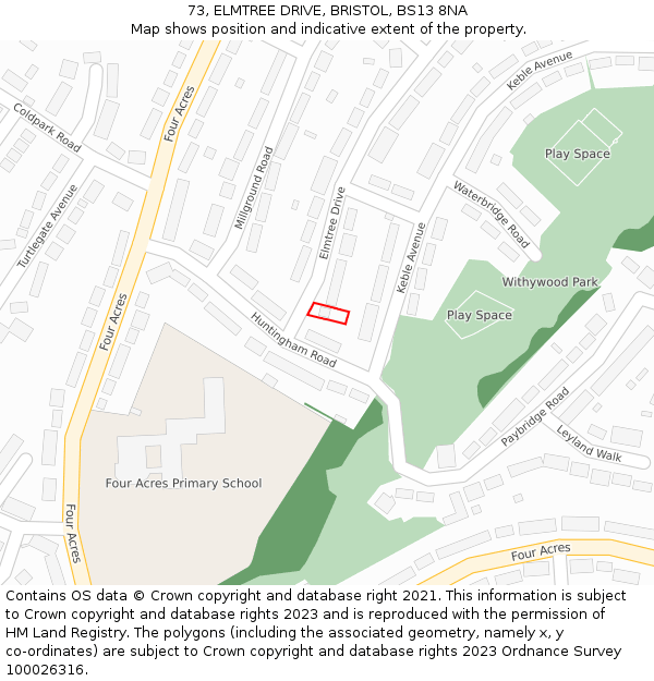 73, ELMTREE DRIVE, BRISTOL, BS13 8NA: Location map and indicative extent of plot