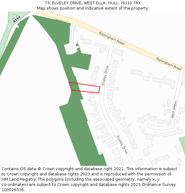 73, ELVELEY DRIVE, WEST ELLA, HULL, HU10 7RX: Location map and indicative extent of plot