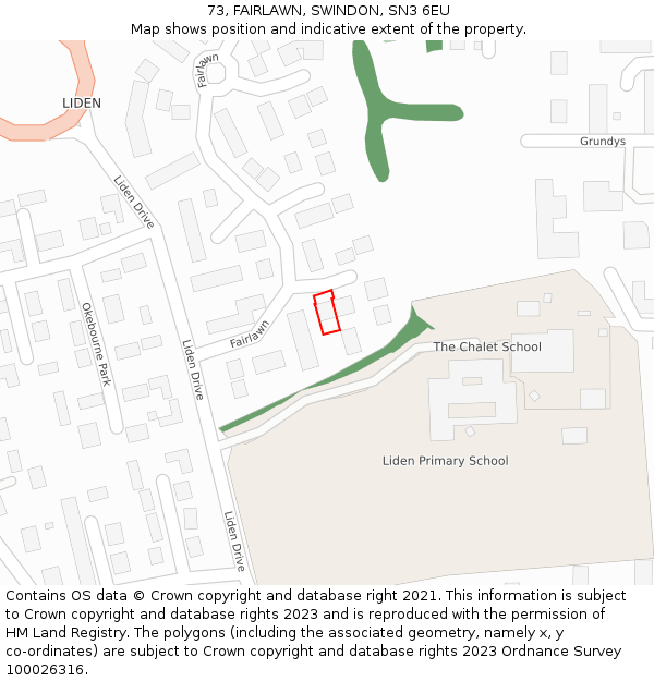 73, FAIRLAWN, SWINDON, SN3 6EU: Location map and indicative extent of plot