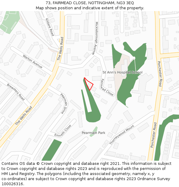 73, FAIRMEAD CLOSE, NOTTINGHAM, NG3 3EQ: Location map and indicative extent of plot