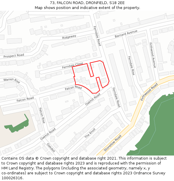 73, FALCON ROAD, DRONFIELD, S18 2EE: Location map and indicative extent of plot