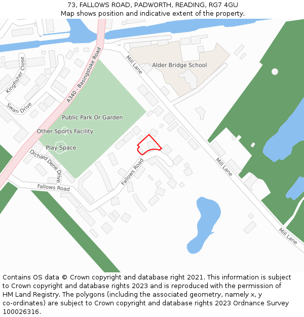 73, FALLOWS ROAD, PADWORTH, READING, RG7 4GU: Location map and indicative extent of plot