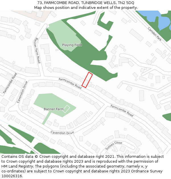 73, FARMCOMBE ROAD, TUNBRIDGE WELLS, TN2 5DQ: Location map and indicative extent of plot