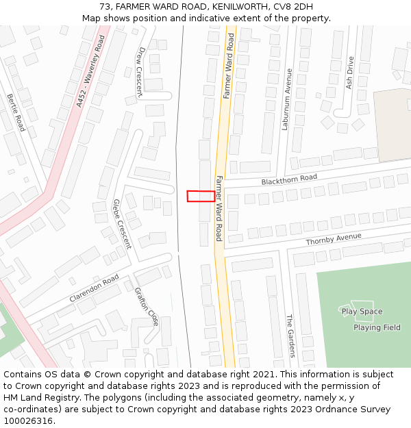 73, FARMER WARD ROAD, KENILWORTH, CV8 2DH: Location map and indicative extent of plot