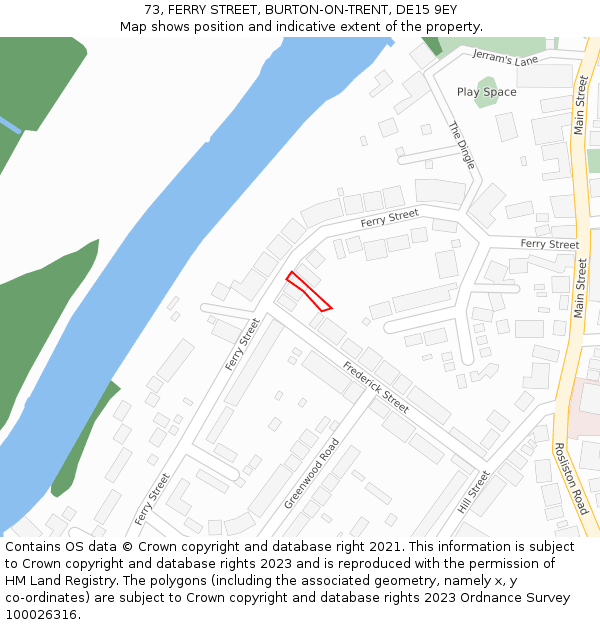 73, FERRY STREET, BURTON-ON-TRENT, DE15 9EY: Location map and indicative extent of plot