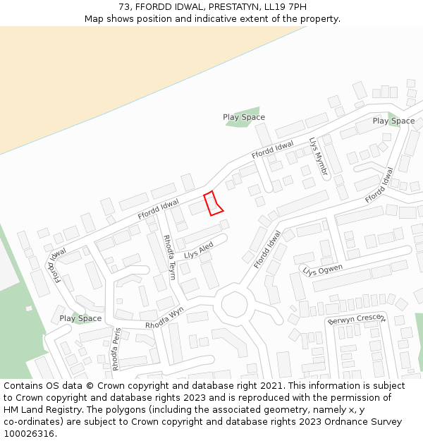 73, FFORDD IDWAL, PRESTATYN, LL19 7PH: Location map and indicative extent of plot