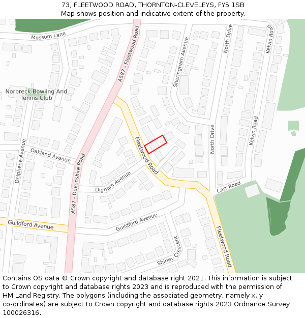 73, FLEETWOOD ROAD, THORNTON-CLEVELEYS, FY5 1SB: Location map and indicative extent of plot