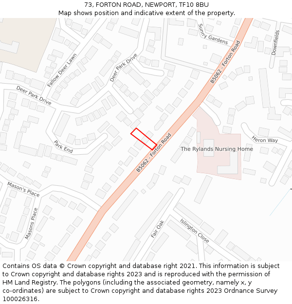 73, FORTON ROAD, NEWPORT, TF10 8BU: Location map and indicative extent of plot