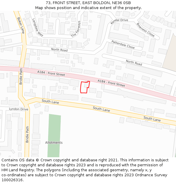 73, FRONT STREET, EAST BOLDON, NE36 0SB: Location map and indicative extent of plot