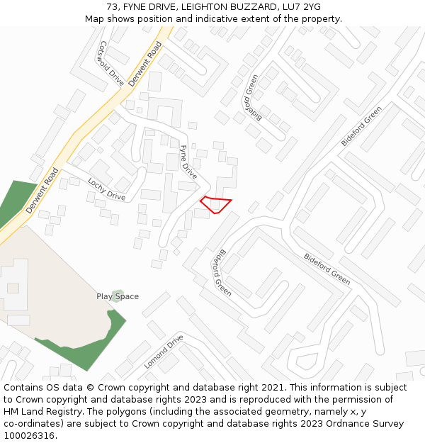 73, FYNE DRIVE, LEIGHTON BUZZARD, LU7 2YG: Location map and indicative extent of plot