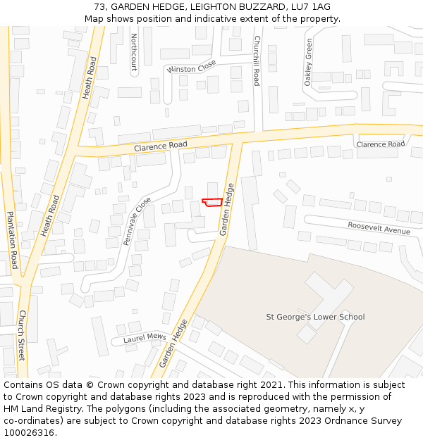 73, GARDEN HEDGE, LEIGHTON BUZZARD, LU7 1AG: Location map and indicative extent of plot