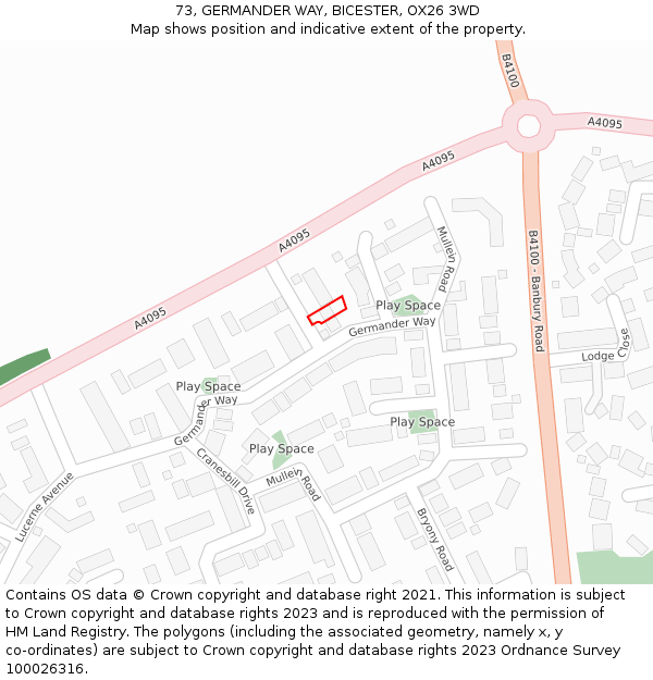 73, GERMANDER WAY, BICESTER, OX26 3WD: Location map and indicative extent of plot