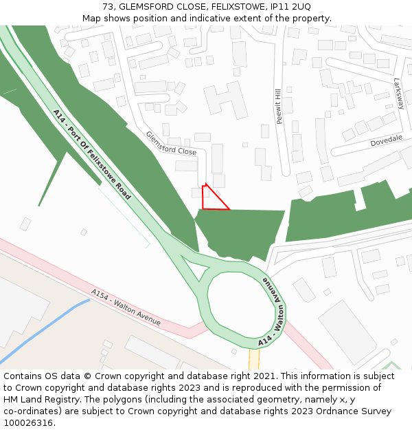 73, GLEMSFORD CLOSE, FELIXSTOWE, IP11 2UQ: Location map and indicative extent of plot