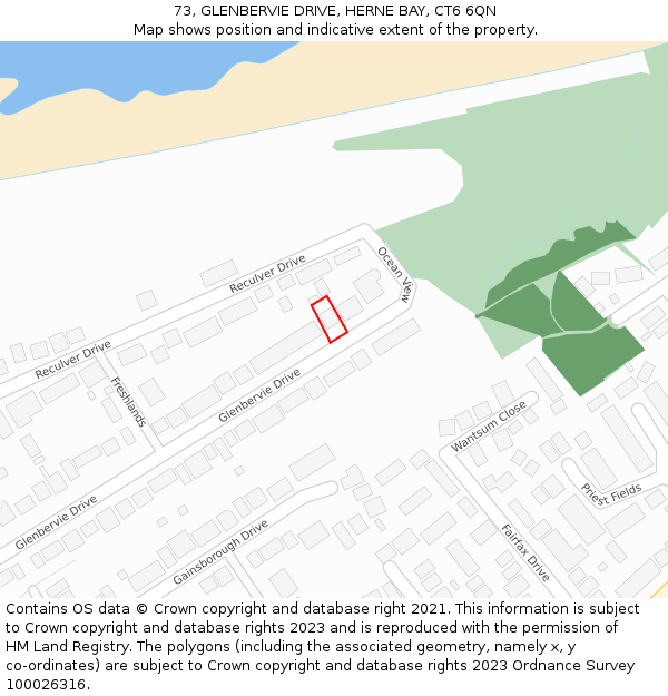 73, GLENBERVIE DRIVE, HERNE BAY, CT6 6QN: Location map and indicative extent of plot