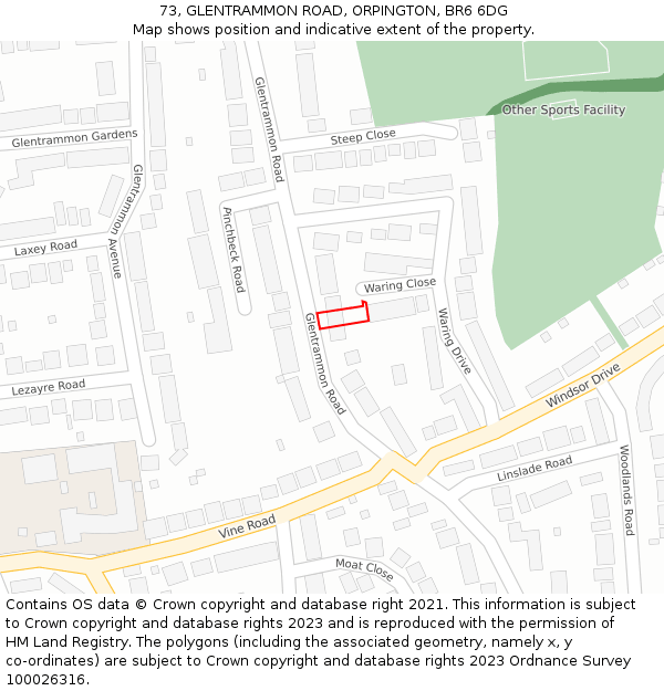 73, GLENTRAMMON ROAD, ORPINGTON, BR6 6DG: Location map and indicative extent of plot