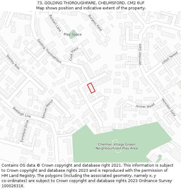 73, GOLDING THOROUGHFARE, CHELMSFORD, CM2 6UF: Location map and indicative extent of plot