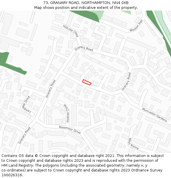 73, GRANARY ROAD, NORTHAMPTON, NN4 0XB: Location map and indicative extent of plot
