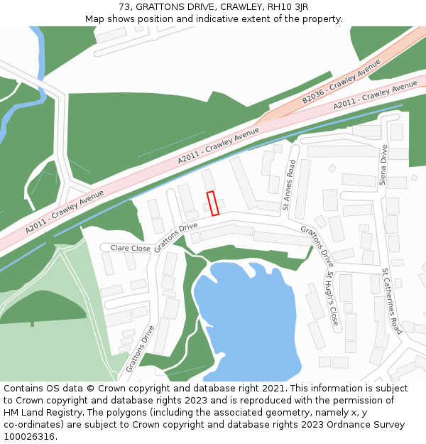 73, GRATTONS DRIVE, CRAWLEY, RH10 3JR: Location map and indicative extent of plot