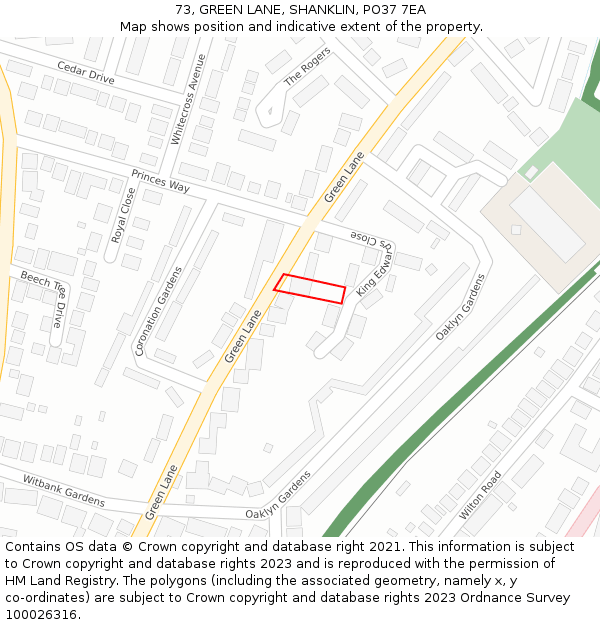 73, GREEN LANE, SHANKLIN, PO37 7EA: Location map and indicative extent of plot