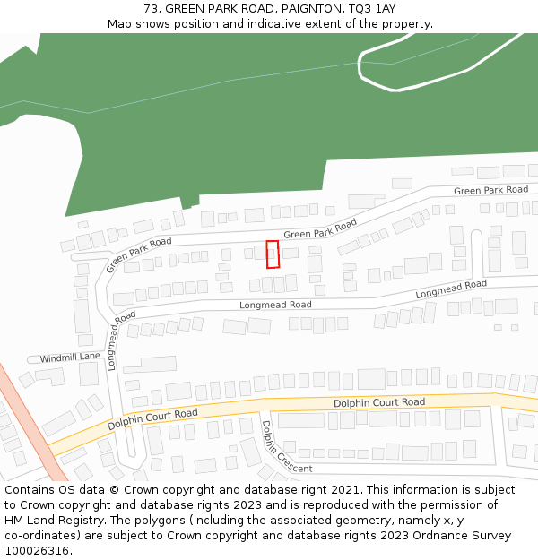 73, GREEN PARK ROAD, PAIGNTON, TQ3 1AY: Location map and indicative extent of plot