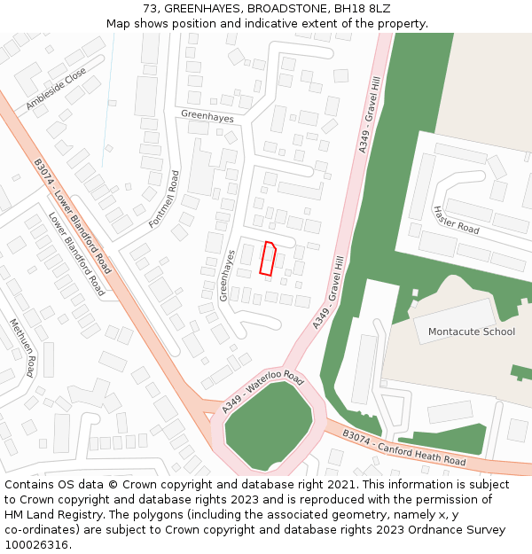 73, GREENHAYES, BROADSTONE, BH18 8LZ: Location map and indicative extent of plot