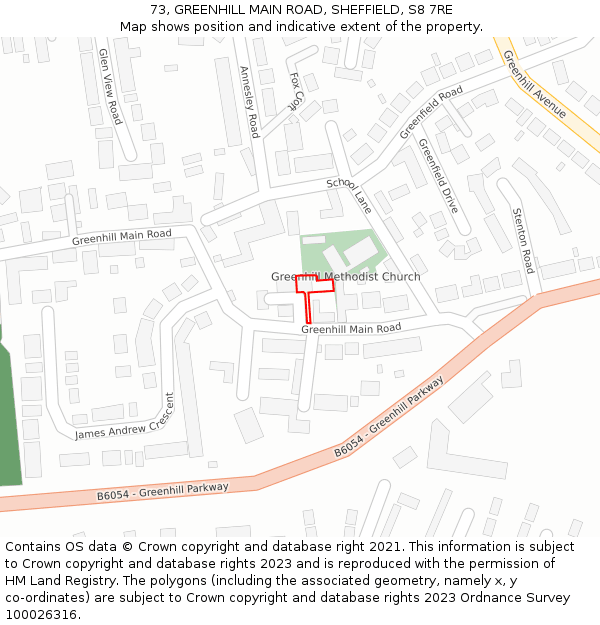 73, GREENHILL MAIN ROAD, SHEFFIELD, S8 7RE: Location map and indicative extent of plot
