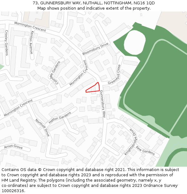 73, GUNNERSBURY WAY, NUTHALL, NOTTINGHAM, NG16 1QD: Location map and indicative extent of plot