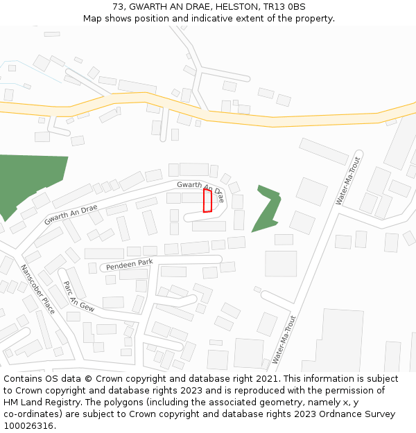 73, GWARTH AN DRAE, HELSTON, TR13 0BS: Location map and indicative extent of plot