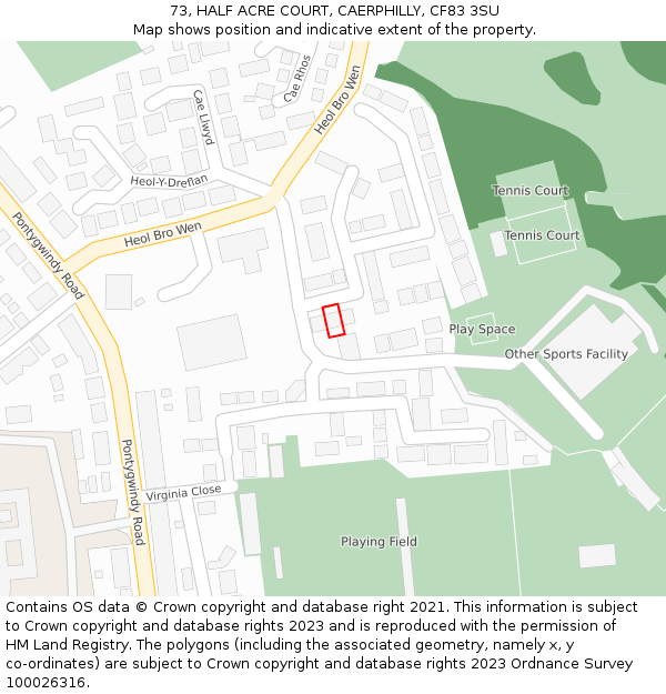 73, HALF ACRE COURT, CAERPHILLY, CF83 3SU: Location map and indicative extent of plot