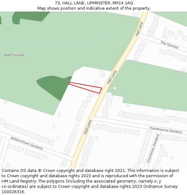73, HALL LANE, UPMINSTER, RM14 1AQ: Location map and indicative extent of plot