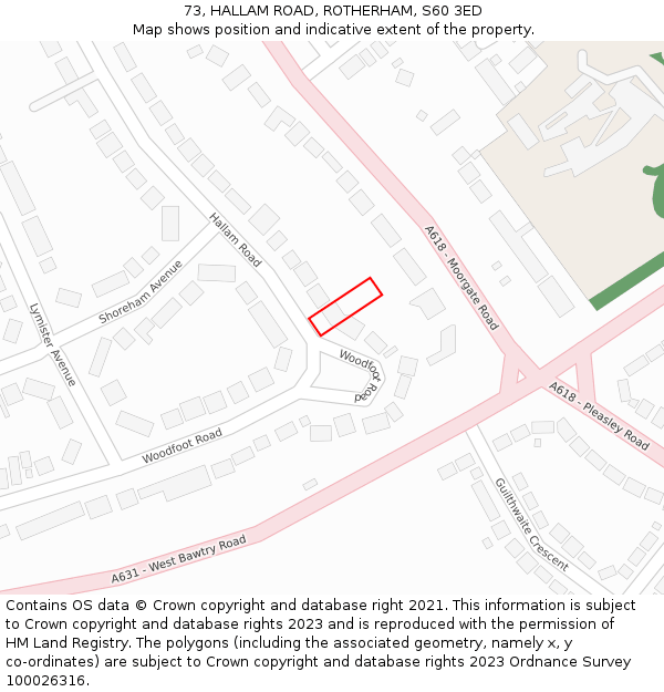 73, HALLAM ROAD, ROTHERHAM, S60 3ED: Location map and indicative extent of plot